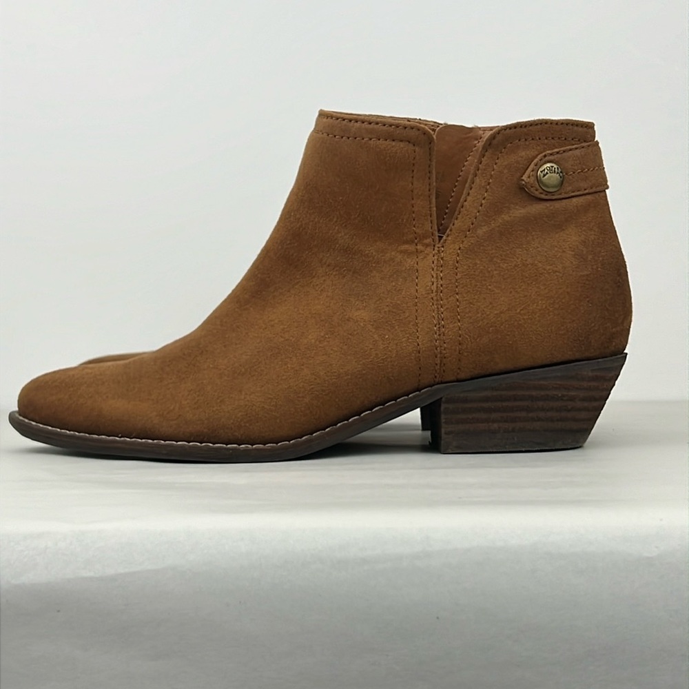 Zodiac Womens Brown Suede Madison Ankle Booties Cognac Brown Zip Closure SZ 10